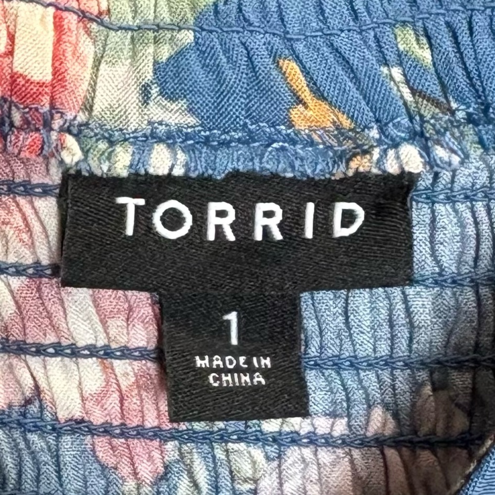 Torrid Dress Challis Sweetheart 1X Blue Floral Pockets Midi  Fit Flare Cottage - Picture 3 of 9